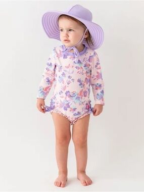 RuffleButts Princess Meadow Long Sleeved Rash Guard swimsuit 3-6 floral UPF 50